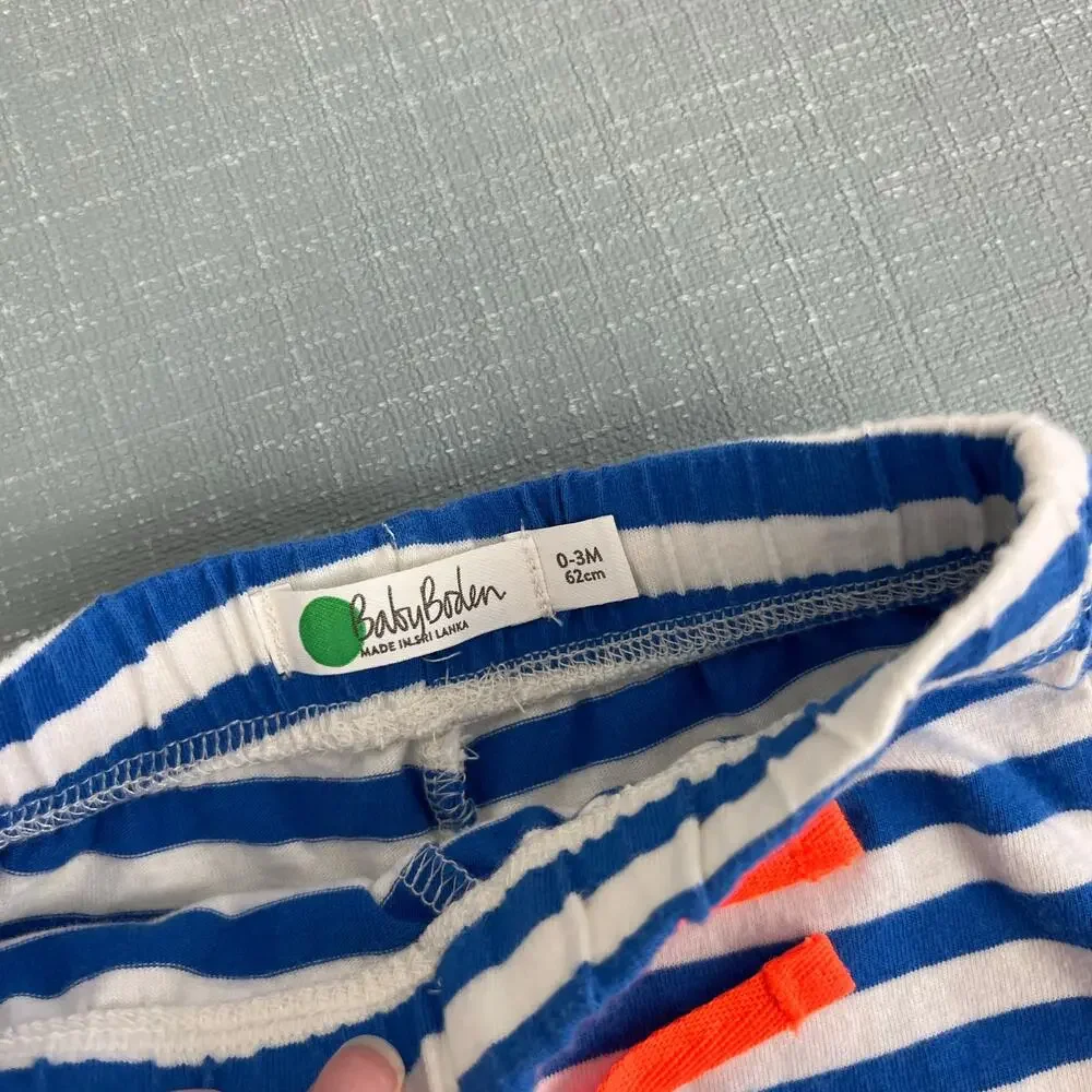 Mini Boden Jersey Short Set Blue Stripe Applique Truck 0-3 Months